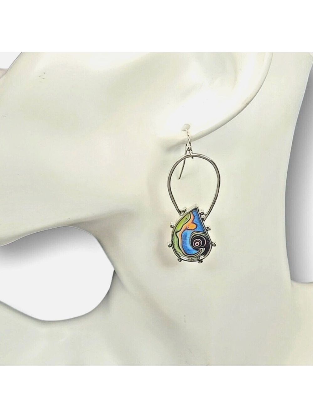 New Abstract Marbled Stone Spiral Colorful Teardrop Dangle Bourgeois Earrings 💎